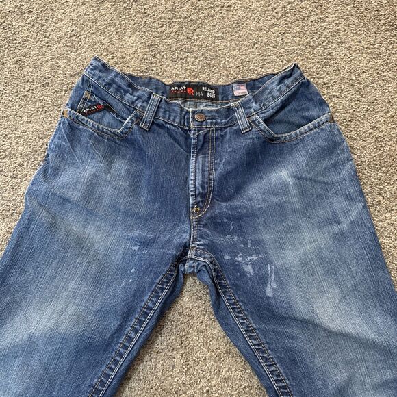 Ariat Jeans Mens 34x34 Blue Denim FR M4 Low Rise Boot Cut Workwear Flame Resist - Picture 4 of 11